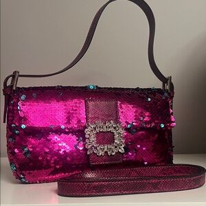 Wishbone Pink Sequin Baguette Shoulder Bag